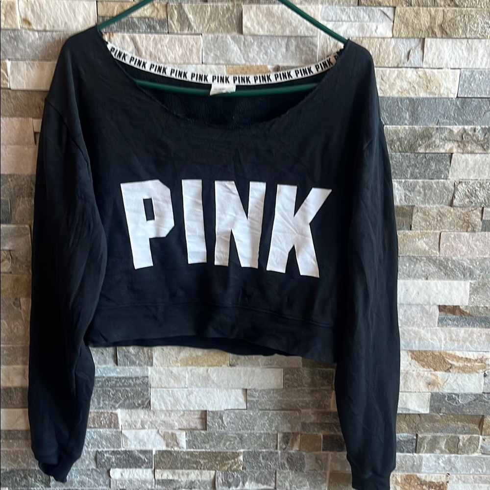 PINK Victoria's Secret Black Cropped Sweatshirt